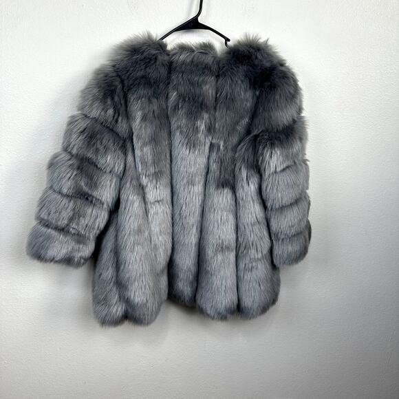 Jayley Collection Luxury Faux Fur Coat Women's M/L Gray Poly Stretch Pockets - Picture 5 of 5
